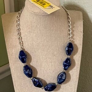 NWT Elegant  Short Blue  Ceramic Bead & Necklace #PNNK